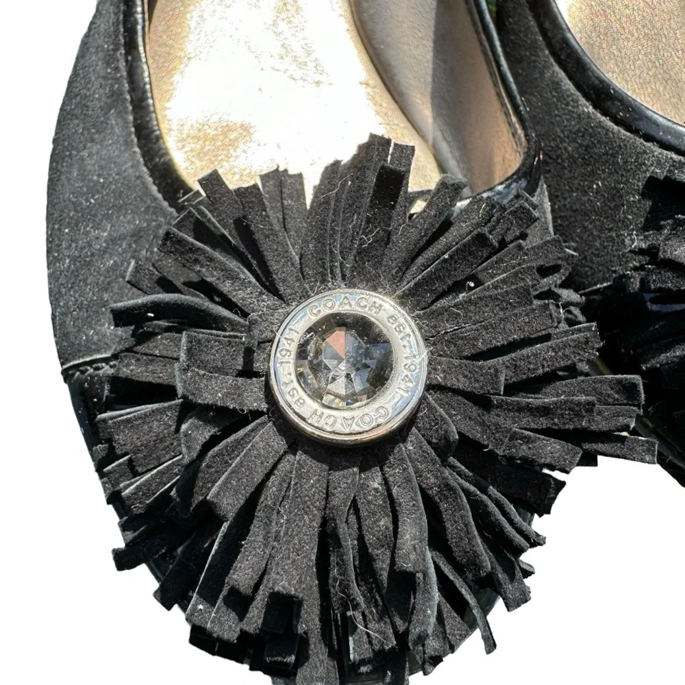 Coach Black Nubuck Flower Medallion Ballet Flat Size 7 EUC